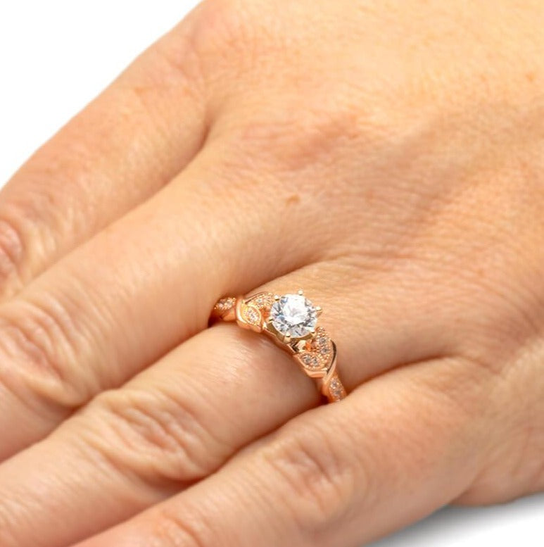 Gold Moissanite Engagement Ring With Leaf Accented Band-ST733-8M - Jewelry by Johan