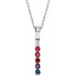 Necklace with a pendant featuring red and blue gemstones on a white background