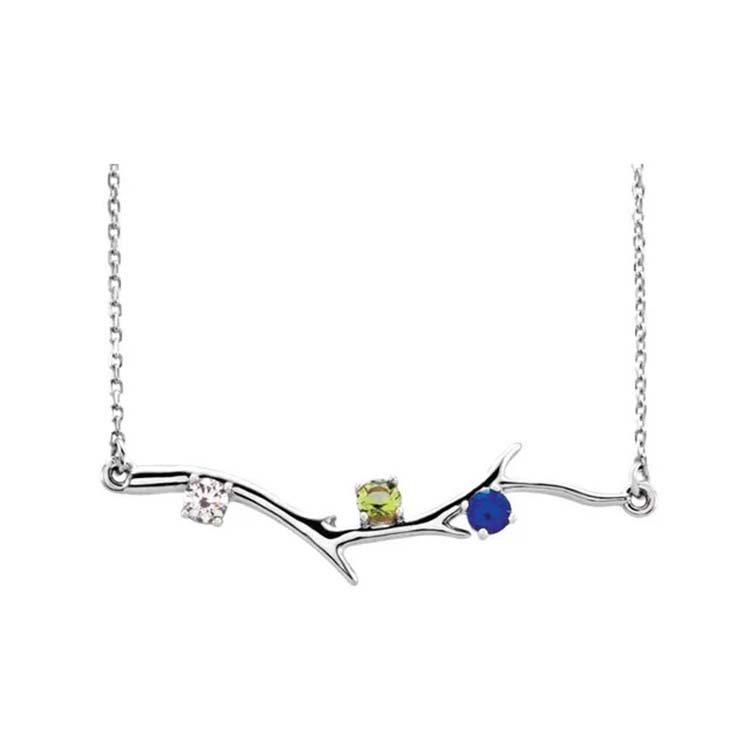 Silver Family Tree Necklace with 3 Birthstones