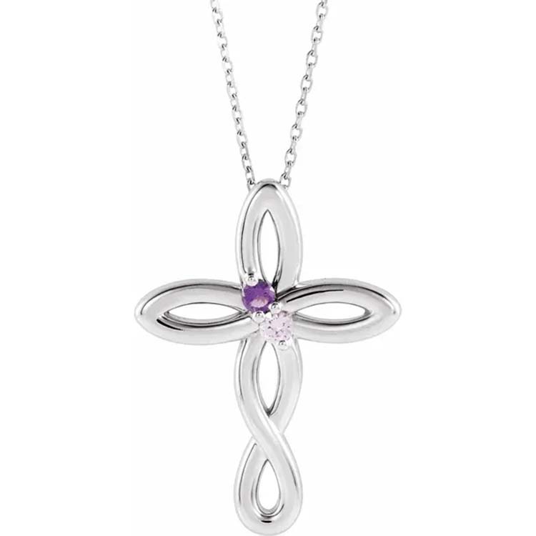 Cross Necklace with Two Birthstones