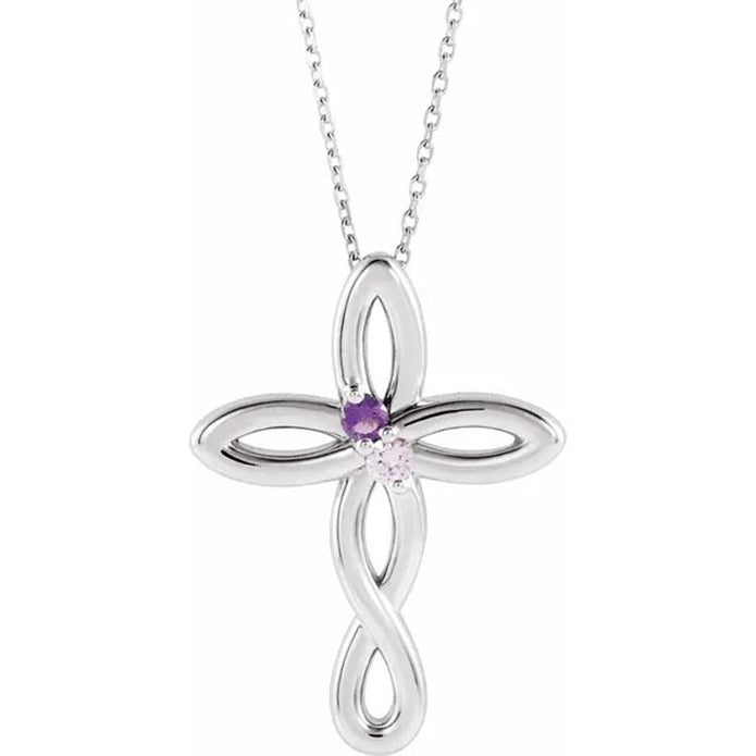 Cross Necklace with Two Birthstones
