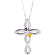 Silver Cross Necklace with 3 Birthstones