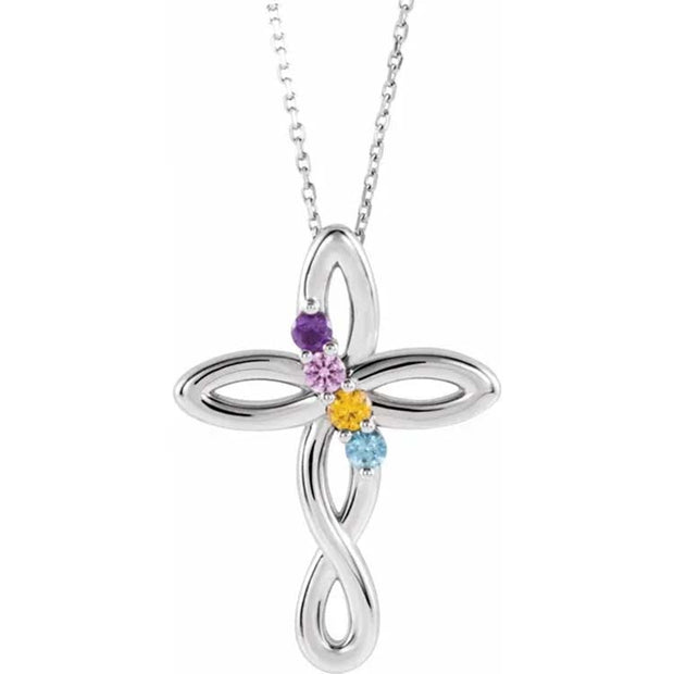 Cross Necklace with Four Birthstones