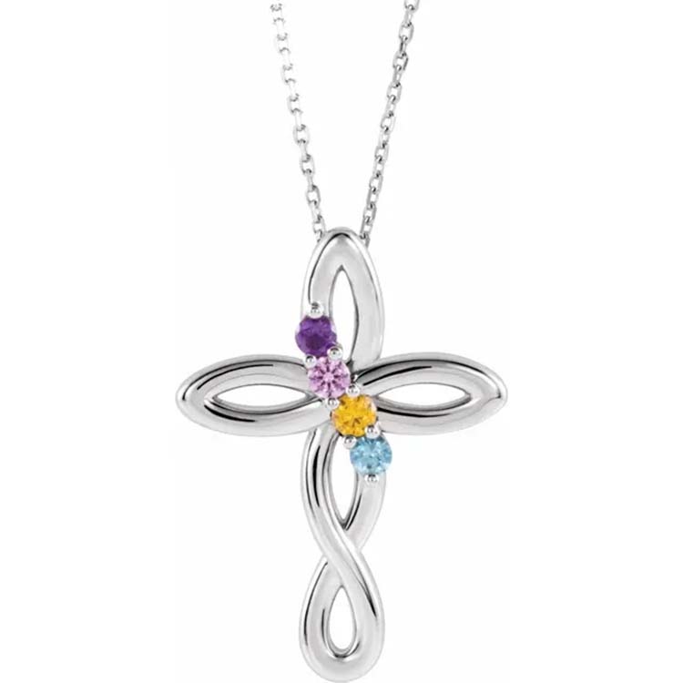 Cross Necklace with Four Birthstones