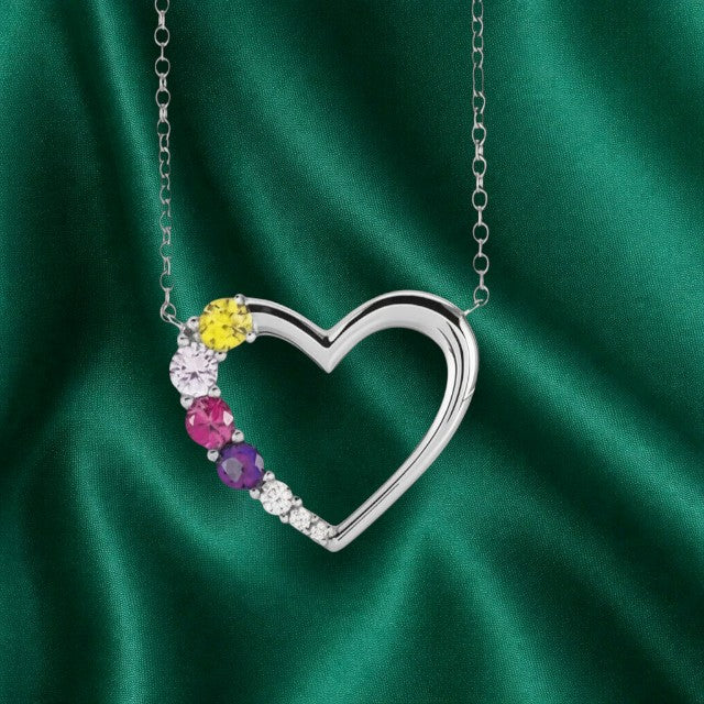 Family Birthstone Necklace with Heart Design