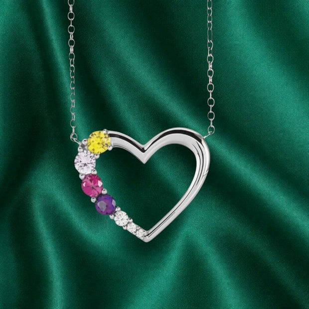 Family Birthstone Necklace with Heart Design