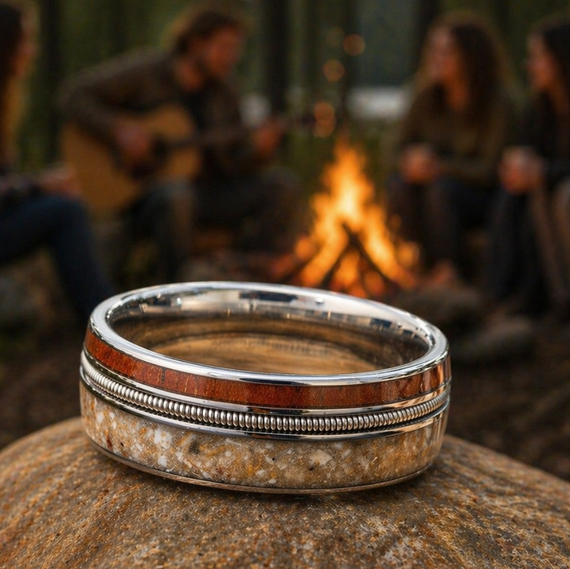 Memorial Ring with Guitar String and Mahogany Wood