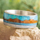 Hawaiian Wedding Band with Meteorite and Birthstone Inlays