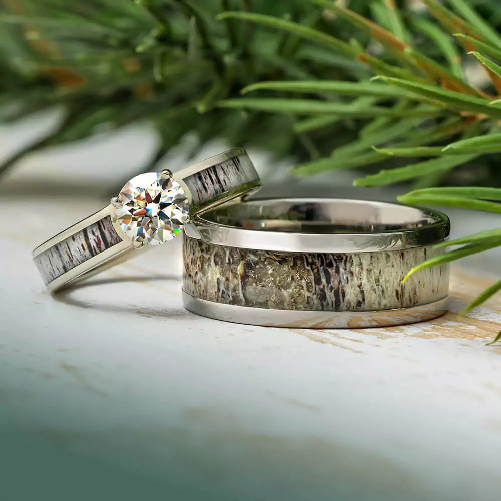 Antler Ring Set Female and Male Bands