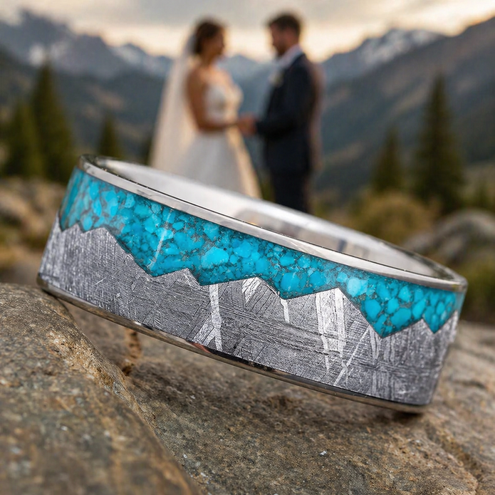 Meteorite Mountain Ring With Crushed Turquoise