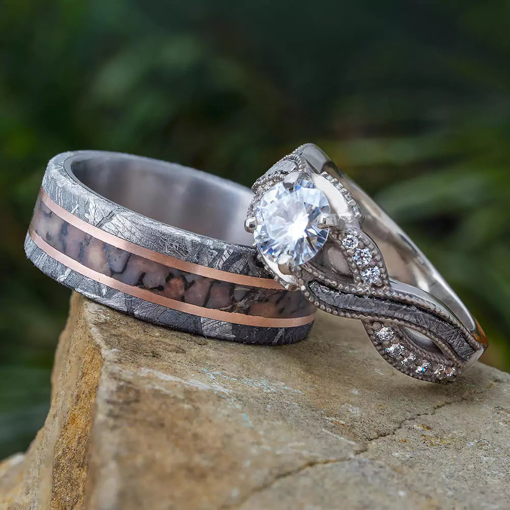 Black Gold Black Diamond His and Hers Wedding Bands Set - Triangle Gem -  Vidar Jewelry - Unique Custom Engagement And Wedding Rings