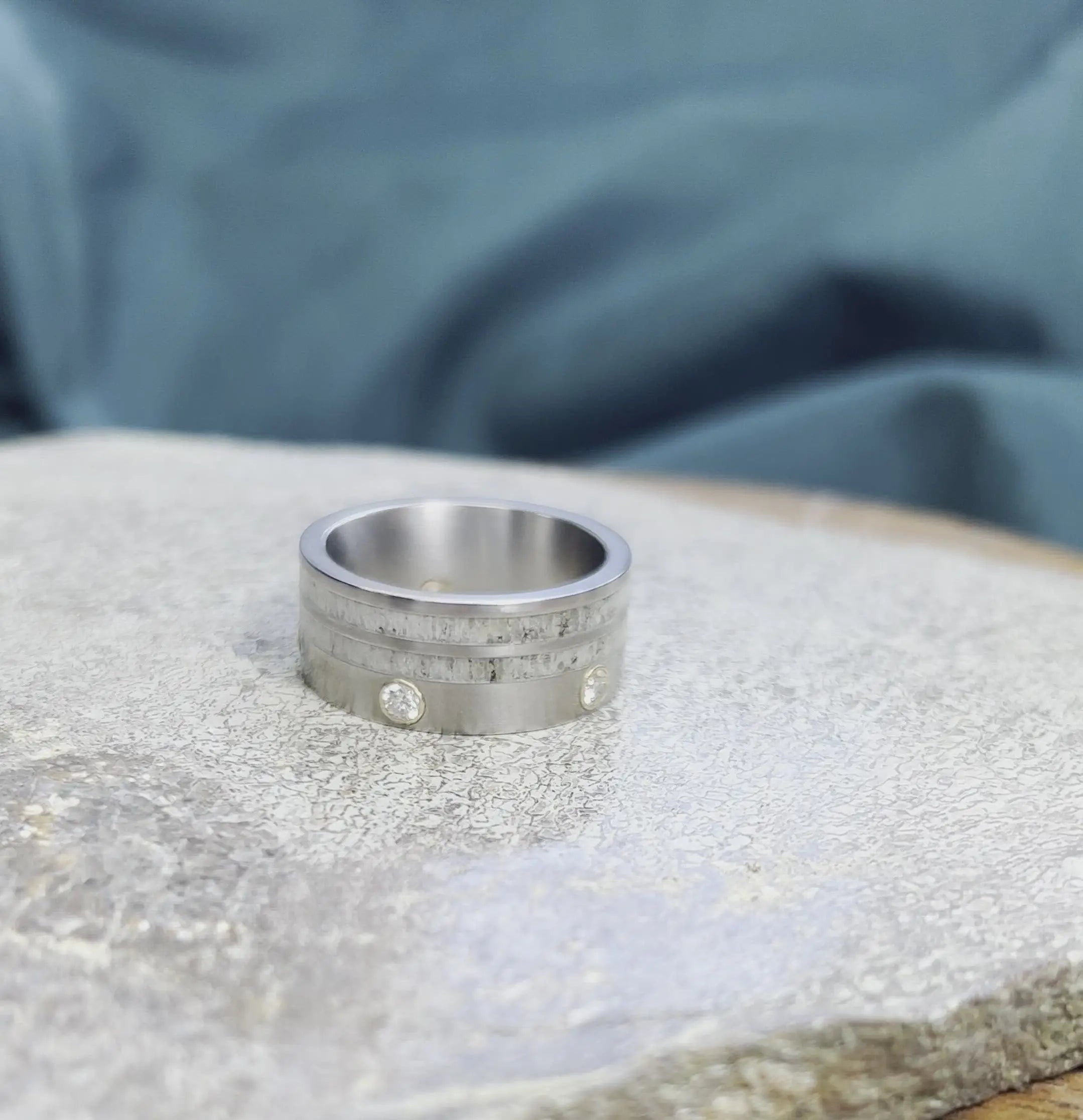 Diamond Ring Accented By Deer Antler In Titanium