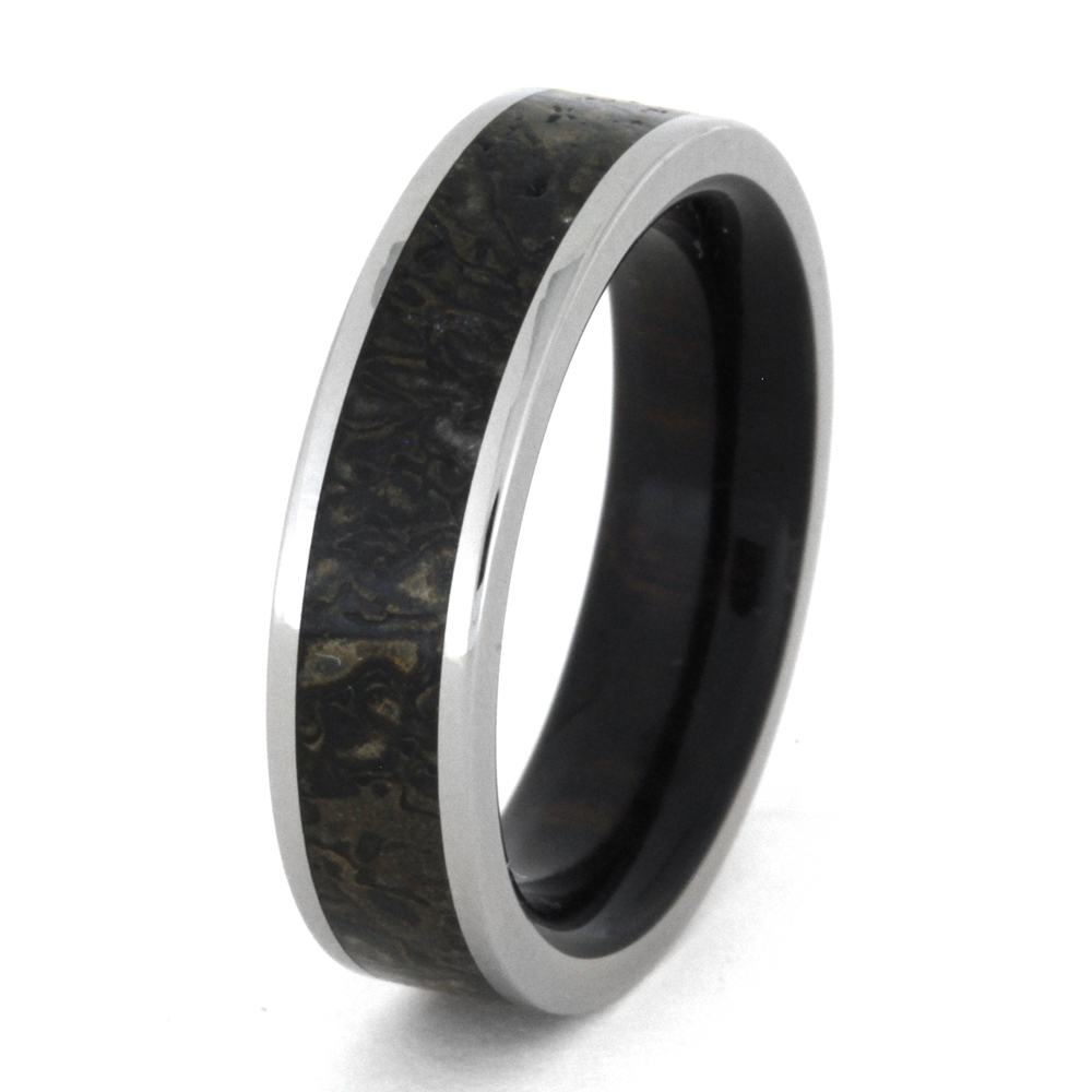 Dinosaur Bone Men's Wedding Band With Wood Inside-3294 - Jewelry by Johan