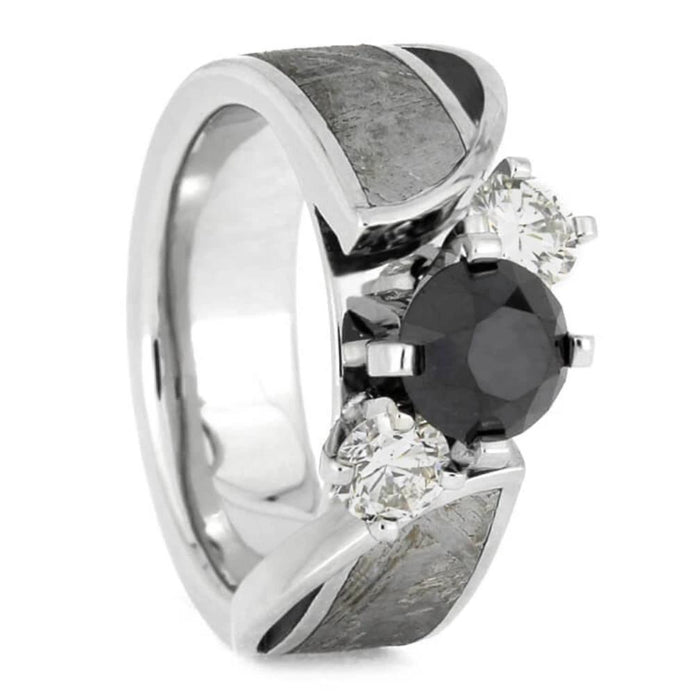Black Diamond Platinum Engagement Ring With Meteorite-2378 - Jewelry by Johan