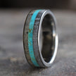 Turquoise Men's Wedding Band, Meteorite Ring With Dino Bone-3501 - Jewelry by Johan
