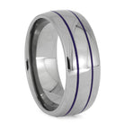 Thin Purple Striped Ring In Polished Titanium