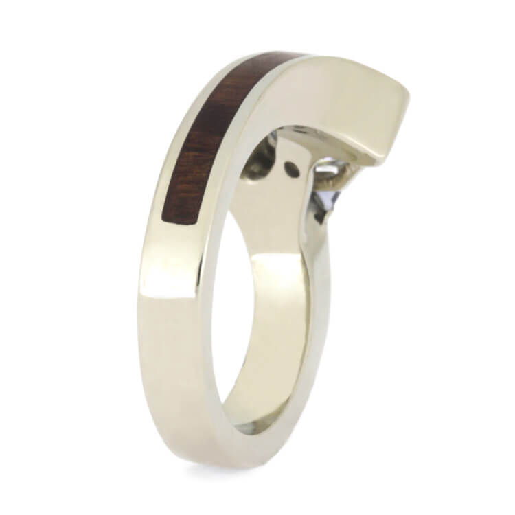 Wood Engagement Ring, Tension Setting with Wood Inlay