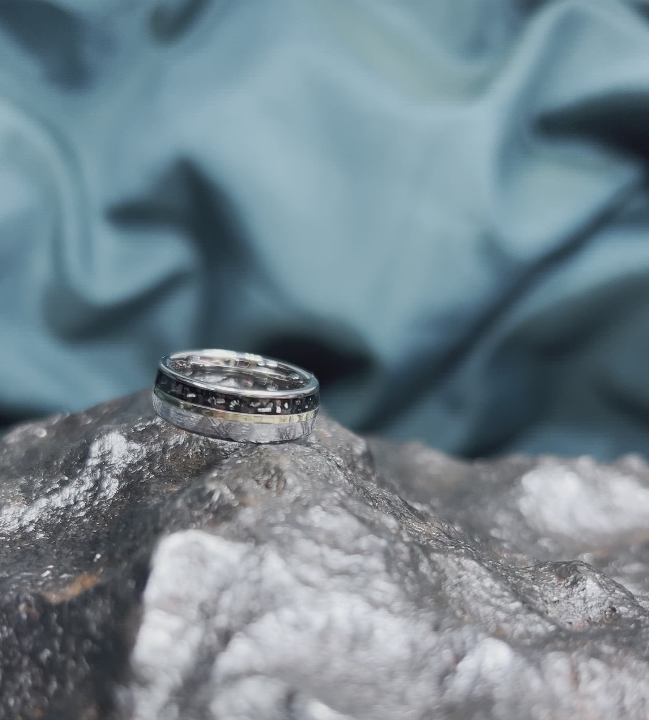 Black Stardust™ Wedding Band with Gold and Meteorite