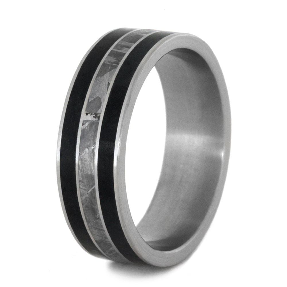 Black Jade Ring With Gibeon Meteorite In Titanium Band-3178 - Jewelry by Johan