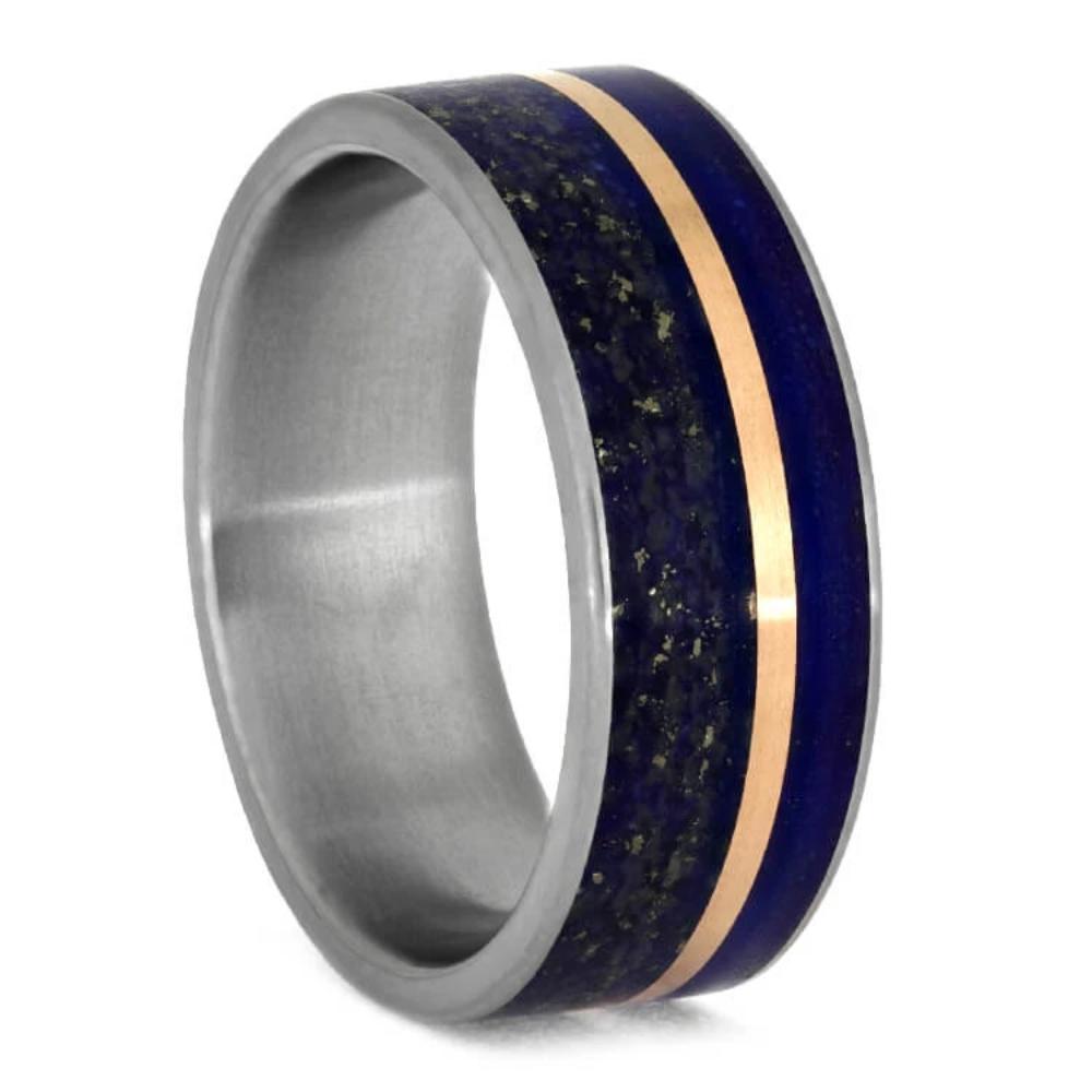 Lapis Lazuli Wedding Band With Rose Gold Pinstripe-3683 - Jewelry by Johan