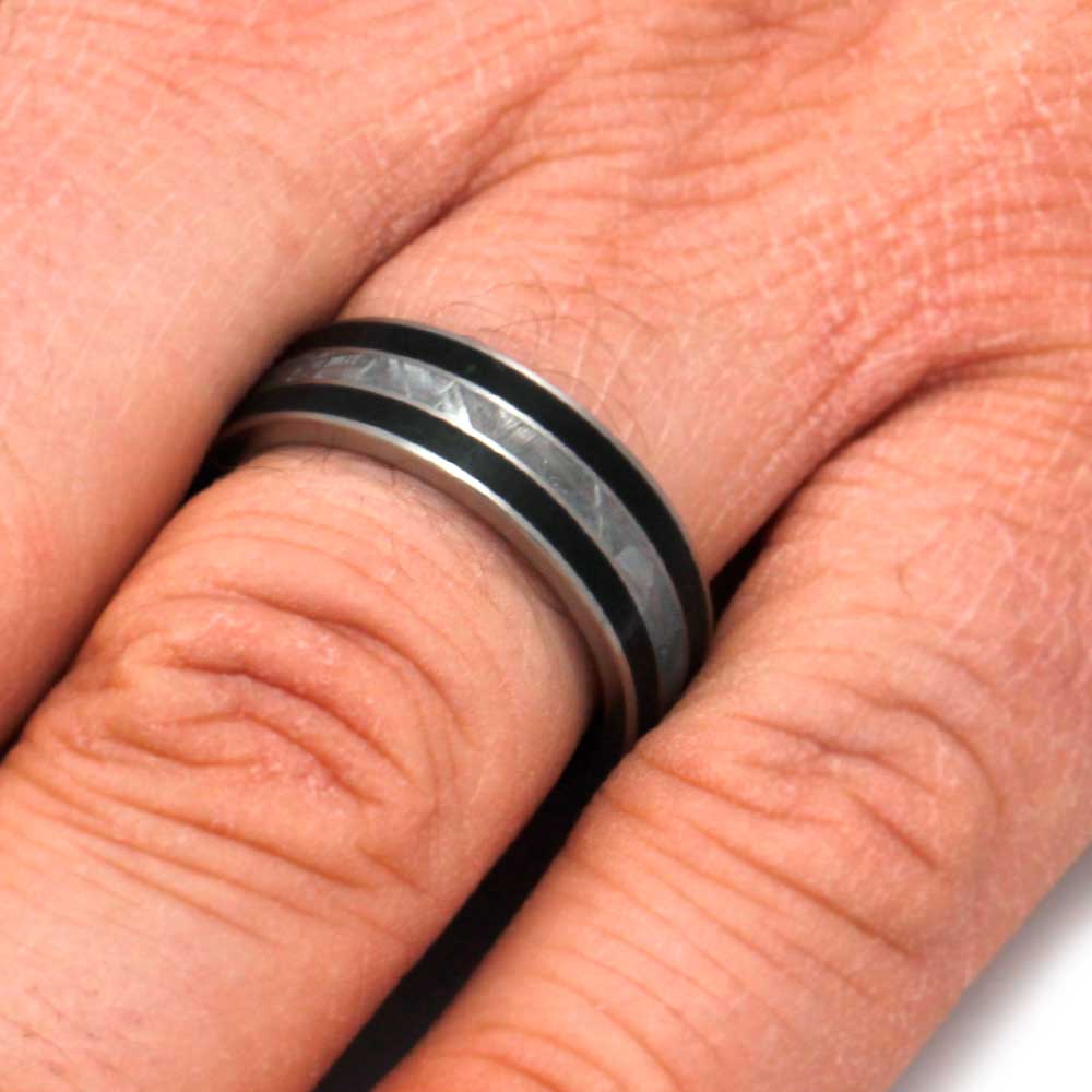 Black Jade Ring With Gibeon Meteorite In Titanium Band-3178 - Jewelry by Johan
