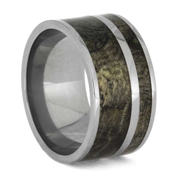 Buckeye Burl Wedding Band With Titanium Pinstripe
