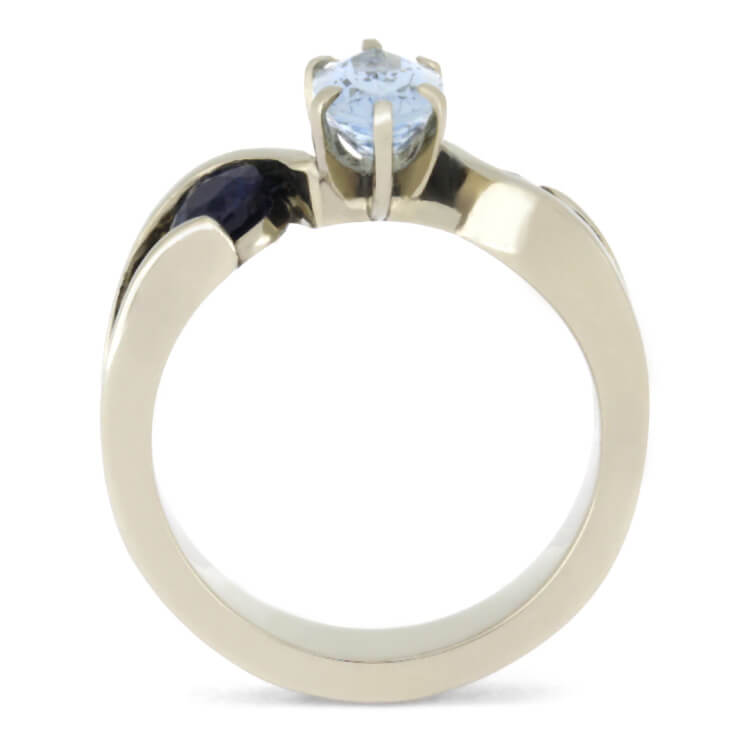 Marquise Cut Engagement Ring With Aquamarine and Blue Sapphires-2522 - Jewelry by Johan