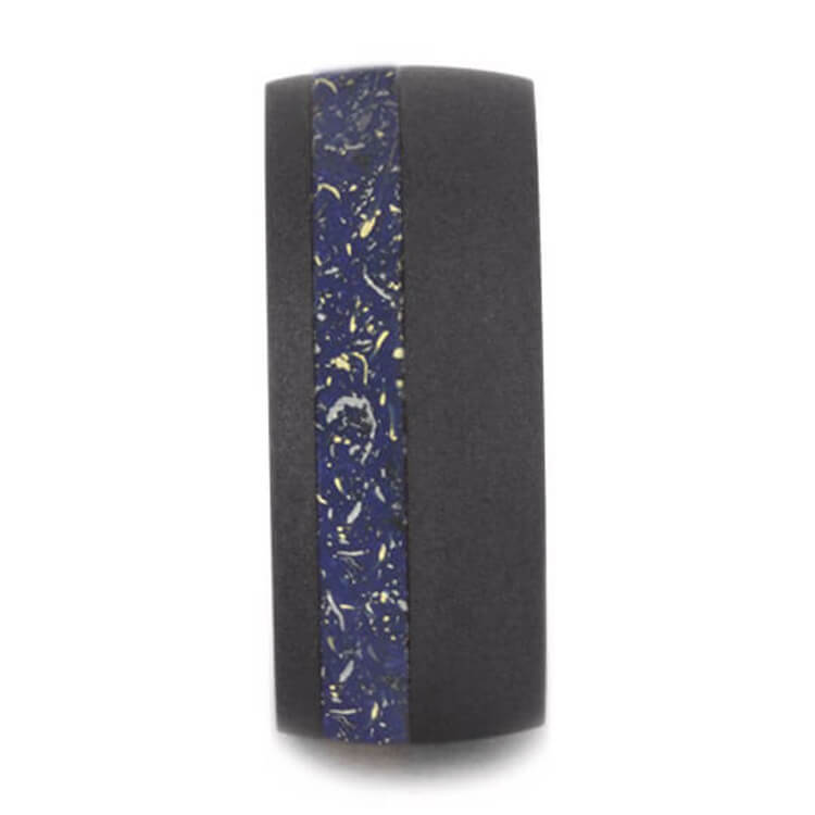 Dark Blue Stardust™ and Sandblasted Titanium Wedding Band-2563 - Jewelry by Johan