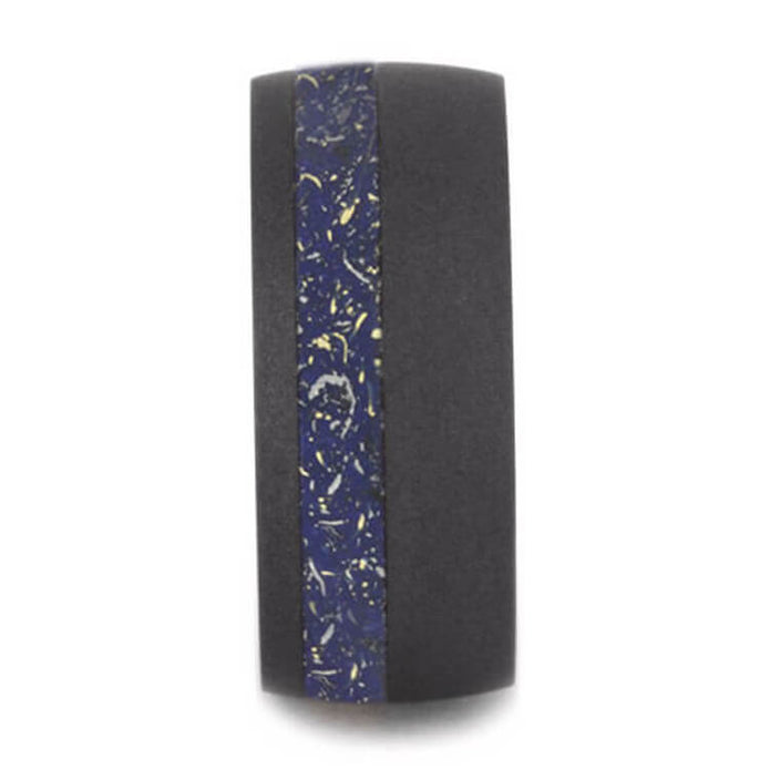 Dark Blue Stardust™ and Sandblasted Titanium Wedding Band-2563 - Jewelry by Johan