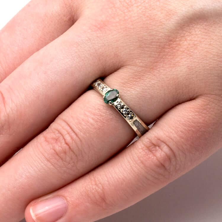 Alexandrite Wedding Ring, White Gold And Meteorite Engagement Ring-3753 - Jewelry by Johan