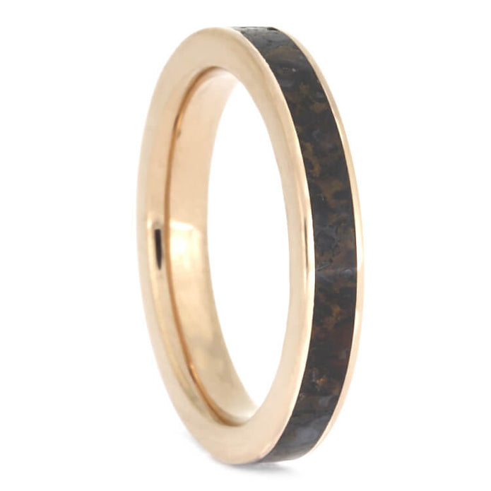 Rose Gold Ring Set With Three Stone Meteorite Engagement Ring