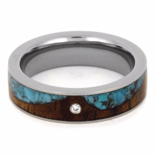 Wave Ring With Koa Wood And Turquoise-2127 - Jewelry by Johan