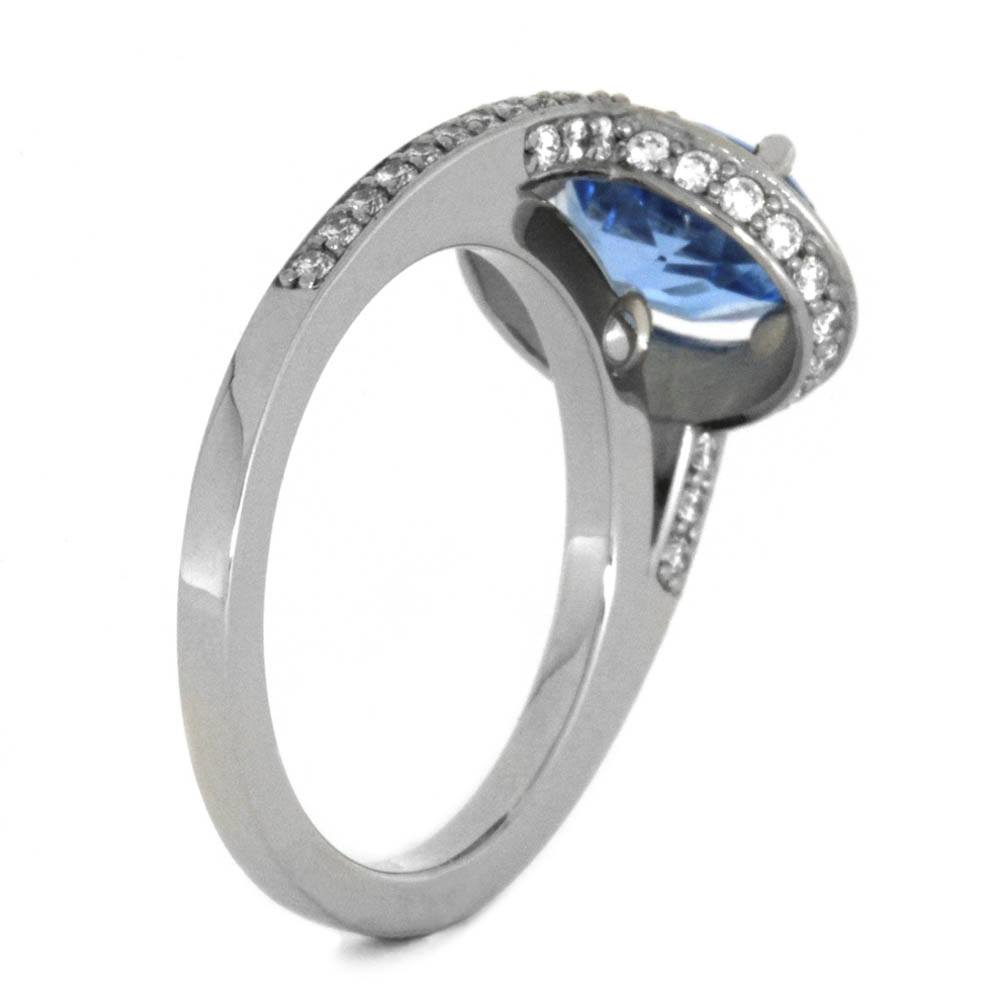 Swiss Blue Topaz Engagement Ring With Diamond Halo In White Gold-2084 - Jewelry by Johan