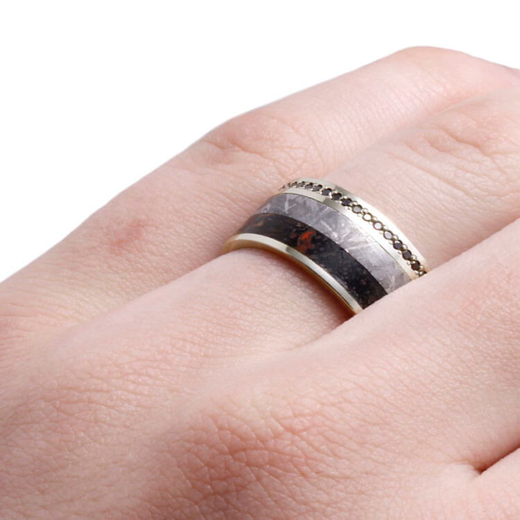 Black Diamond Eternity Wedding Band for Men with Dinosaur Bone and Meteorite-DJ1021WG - Jewelry by Johan