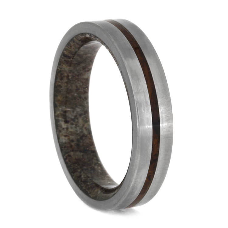 Titanium Ring With Ironwood Burl And Antler Sleeve