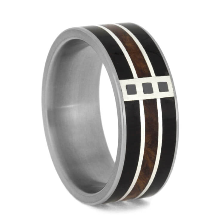 Black Diamond Wedding Band With Blackwood And Redwood-3640 - Jewelry by Johan