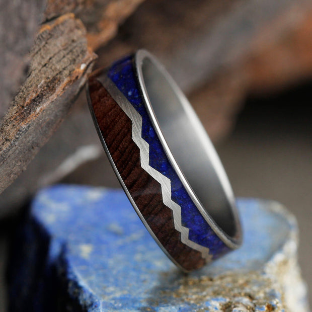 Mountain Ring with Lapis and Redwood Split by Sterling Silver-2826 - Jewelry by Johan