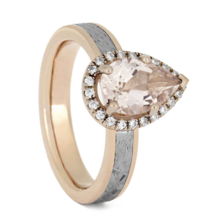 Morganite Engagement Ring In Rose Gold With Meteorite, Moissanite Halo Ring-3361 - Jewelry by Johan