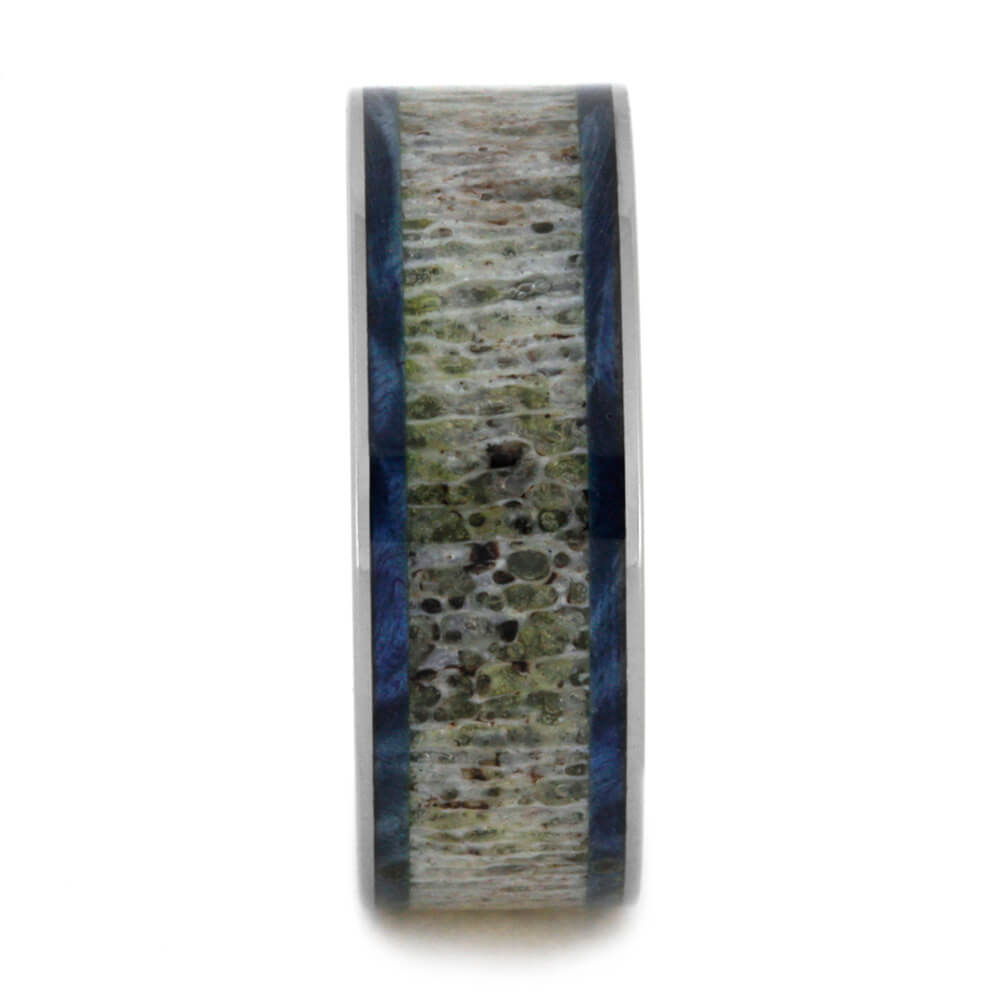 Antler Wedding Band With Blue Box Elder Burl Wood-2510 - Jewelry by Johan