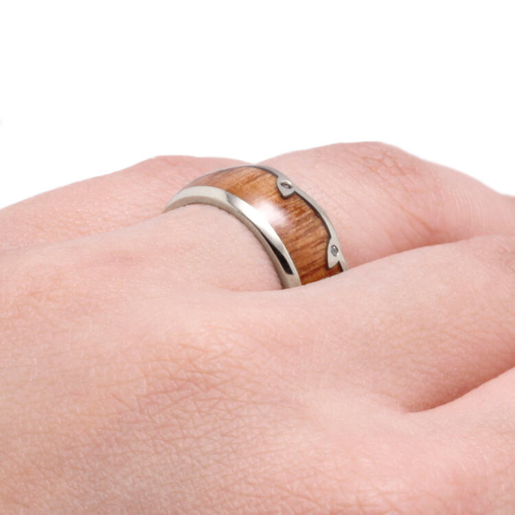 Oak Wood Wedding Band With Wavy Diamond Leaf Eternity Edge-DJ1007WG - Jewelry by Johan