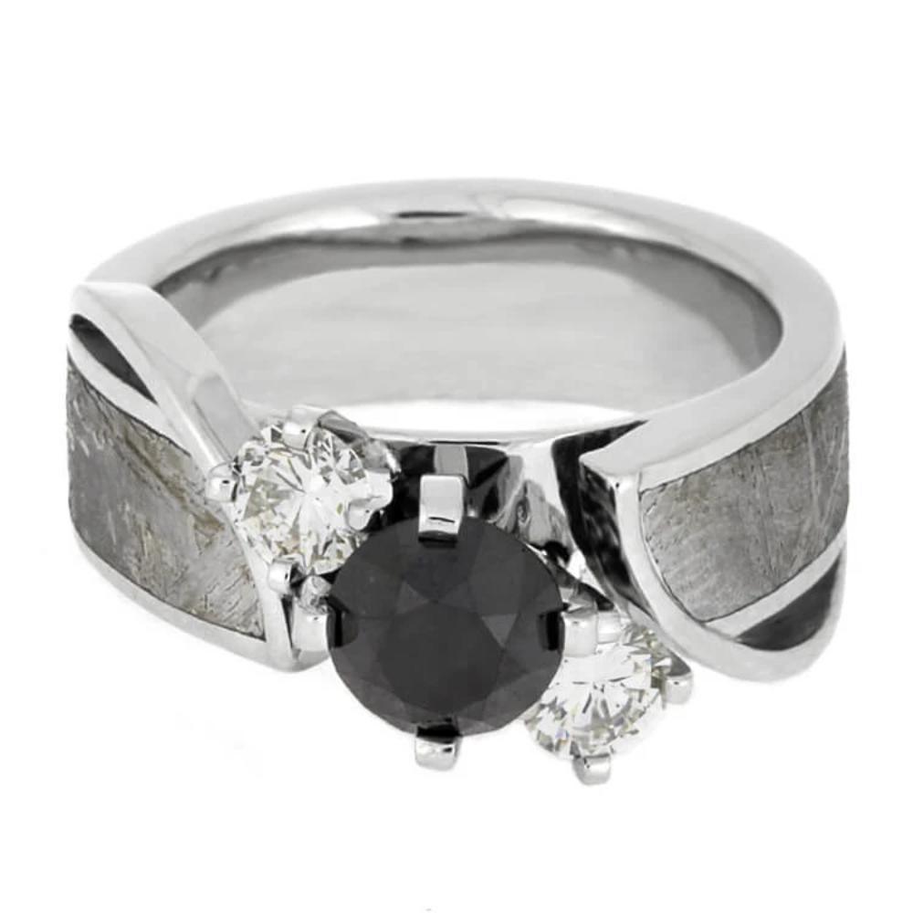 Black Diamond Platinum Engagement Ring With Meteorite-2378 - Jewelry by Johan