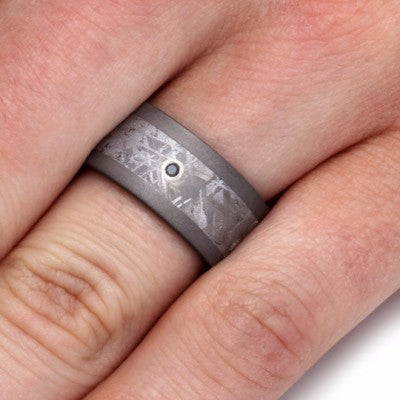 Sterling Silver Bezel Set Black Diamond Ring with Meteorite-2110 - Jewelry by Johan