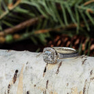Moissanite Ring with Diamond Accents and Meteorite in White Gold-1702 - Jewelry by Johan