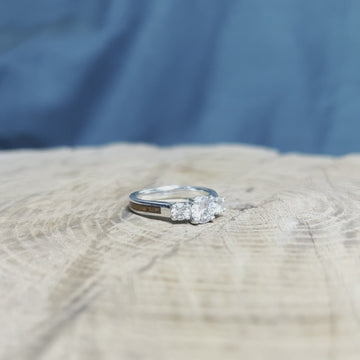 Three Stone Engagement Ring With Wood Inlay