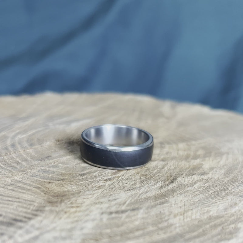 Black Jade Wedding Band, Matte Titanium Ring, Stone Jewelry