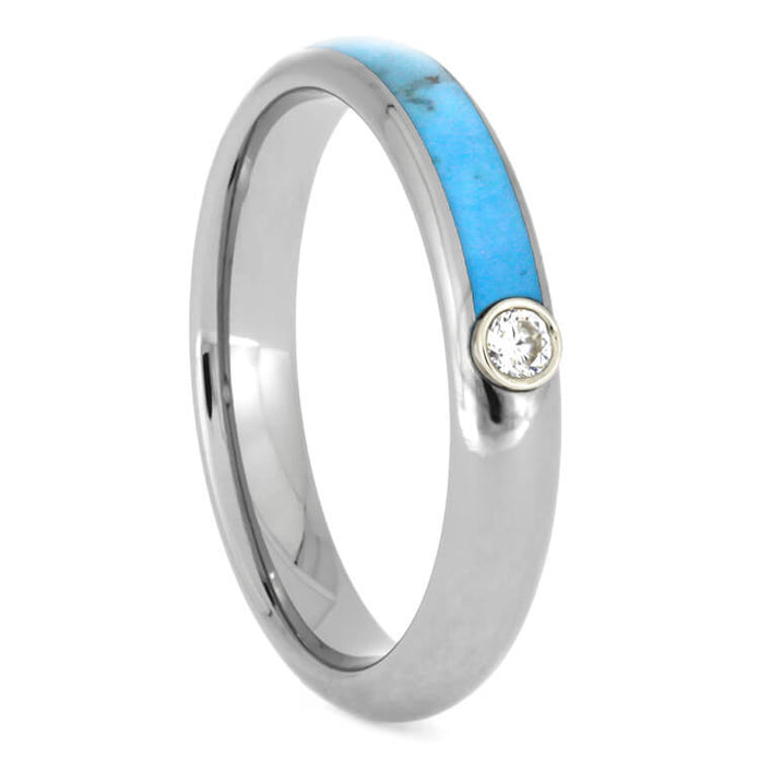 Turquoise Wedding Band Set With Moissanite In Titanium