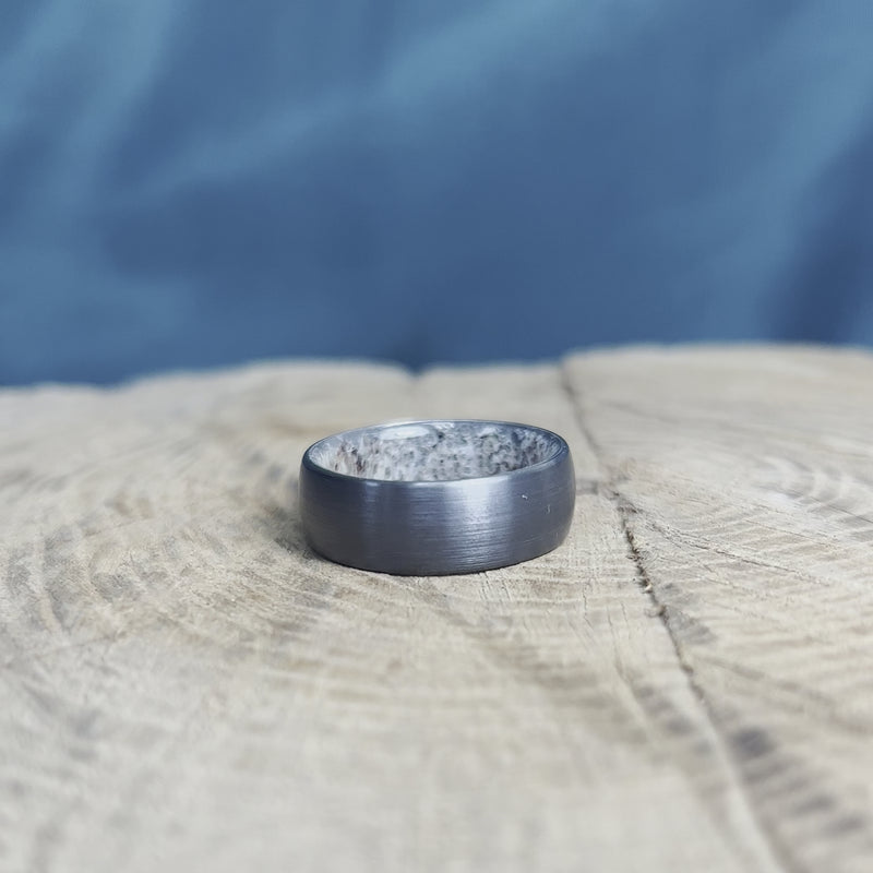 Men's Black Zirconium Wedding Band with Antler Sleeve