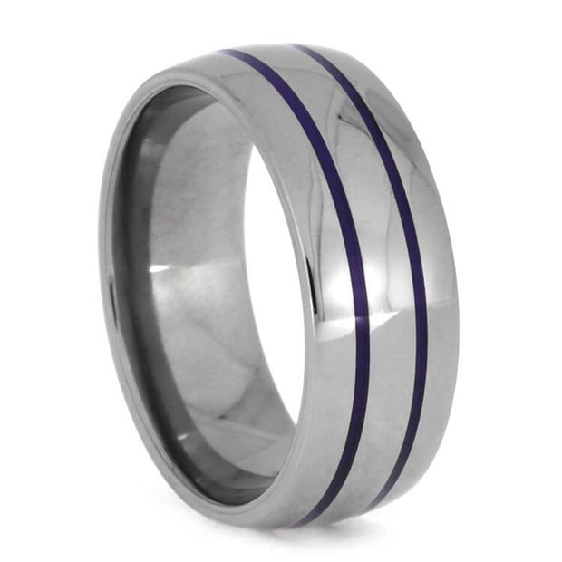 Titanium Men's Wedding Band With Purple Enamel Pinstripes