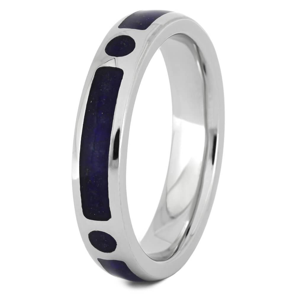 Thin Platinum Wedding Band with Lapis Lazuli-4497 - Jewelry by Johan