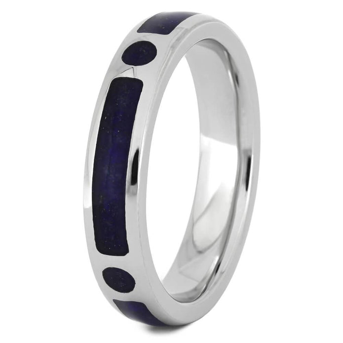 Thin Platinum Wedding Band with Lapis Lazuli-4497 - Jewelry by Johan